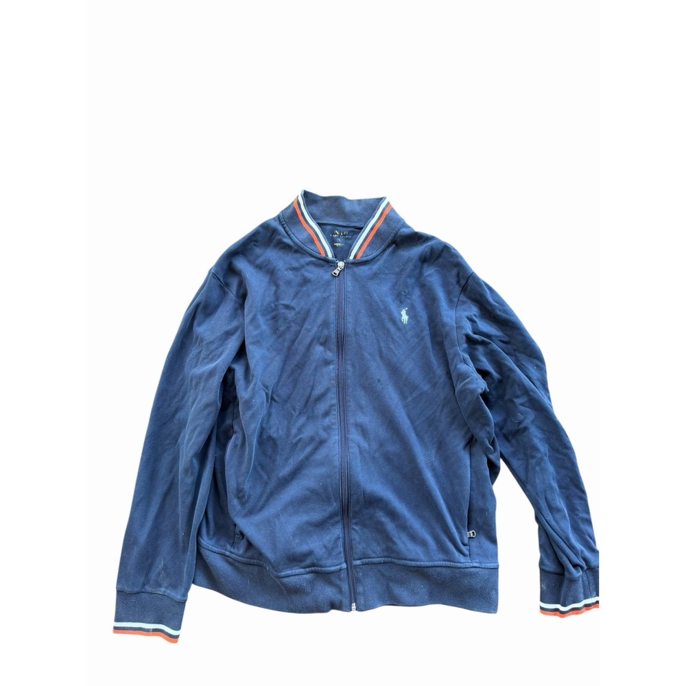 Polo Ralph Lauren Tracksuit Jacket Full Zip Navy White Orange Stripes XLCotton